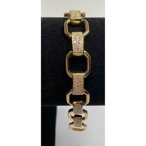 Sonia Bitton  Gold tone Over Sterling Silver CZ Link Bracelet